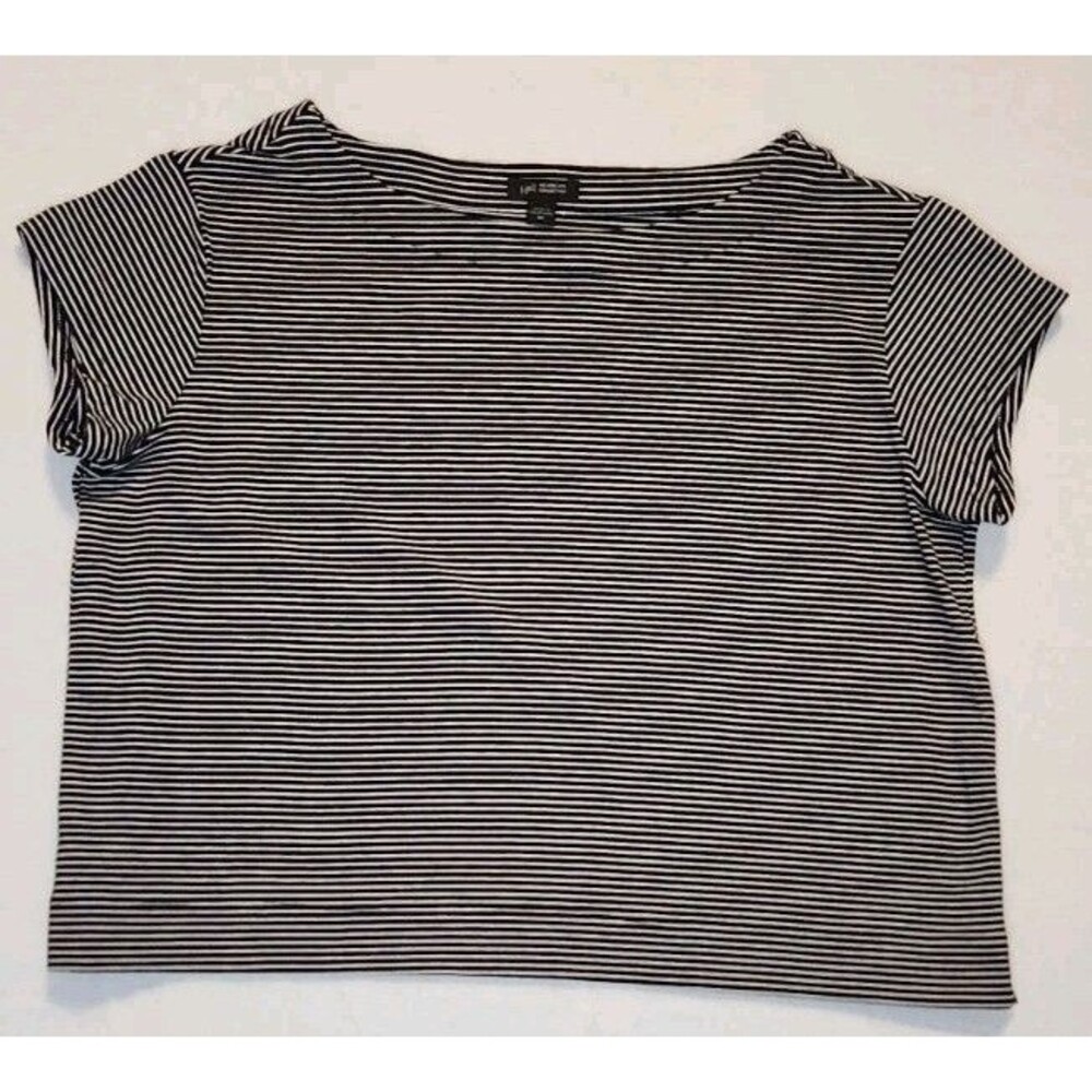 J Jill Oversized Cropped Striped Tshirt Boxy Boat Neck Nautical Navy Size XS